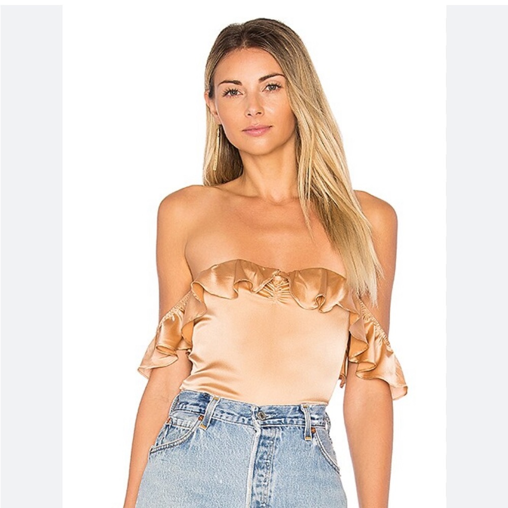 For Love & Lemons Virgo Ruffle Bodysuit in Champagne